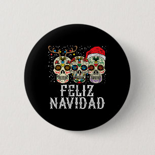 Navidad Sugar Skulls Rendier Santa Mexicaanse Chri Ronde Button 5,7 Cm