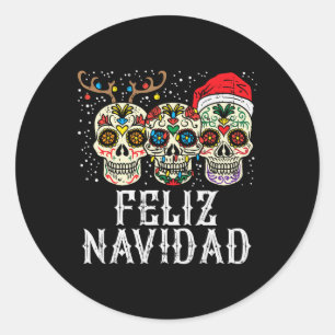 Navidad Sugar Skulls Rendier Santa Mexicaanse Chri Ronde Sticker