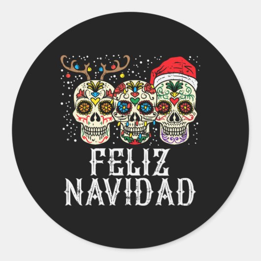 Navidad Sugar Skulls Rendier Santa Mexicaanse Chri Ronde Sticker (Voorkant)
