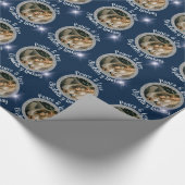 Navidades Foto Ronde Zilveren Sterren Blauw Cadeaupapier (Hoek)