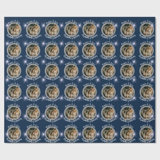 Navidades Foto Ronde Zilveren Sterren Blauw Cadeaupapier (Vlak)