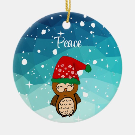 Navidades Kawaii Uil Geluk Keramisch Ornament (Voorkant)