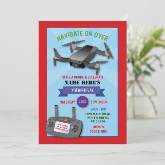 Navigeer Drone Verjaardagsfeest Vlieg over Rood Bl Kaart (Staand voorkant)