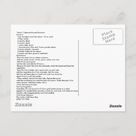 Navio Cabernet Braised Short Ribs Briefkaart (Achterkant)