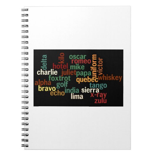 NAVO-fonetisch alfabet (donkere achtergrond) Notitieboek (Voorkant)