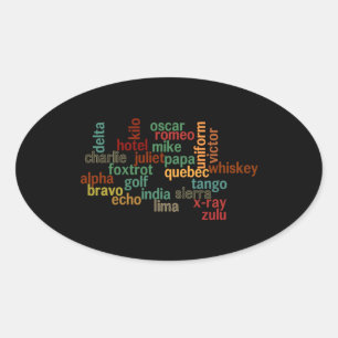NAVO-fonetisch alfabet (donkere achtergrond) Ovale Sticker