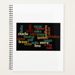 NAVO-fonetisch alfabet (donkere achtergrond) Planner