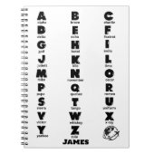 NAVO fonetisch alfabet, zwarte letters, gepersonal Notitieboek (Voorkant)