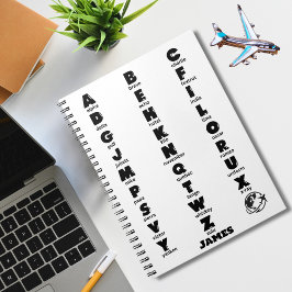 NAVO fonetisch alfabet, zwarte letters, gepersonal Notitieboek