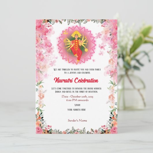 Navratri Durga Puja Viering Bloemen Kaart (Staand voorkant)
