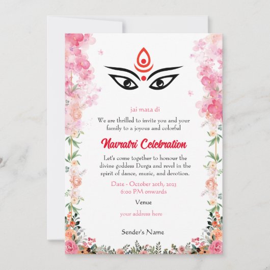 Navratri Durga Puja Viering Bloemen Kleurrijk Kaart (Voorkant)