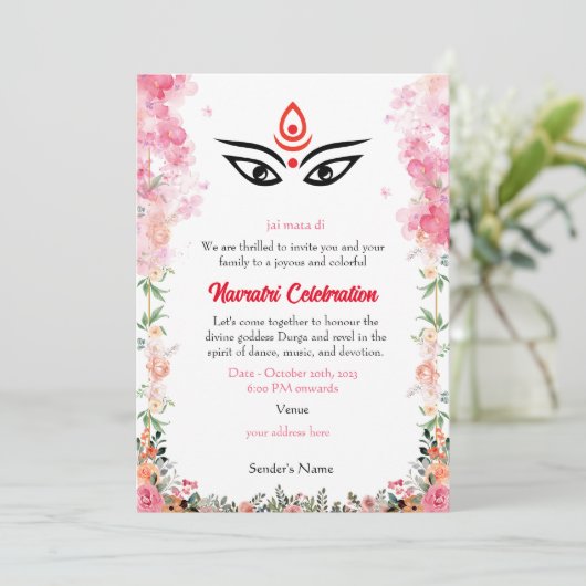 Navratri Durga Puja Viering Bloemen Kleurrijk Kaart (Staand voorkant)