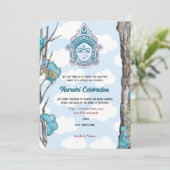 Navratri Durga Puja Viering Sky Blue Vlinder Kaart (Staand voorkant)