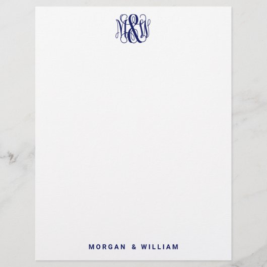 Navy 3 Initiaal Vine Script Monogram B&G DIY BG Briefhoofd (Voorkant)