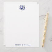 Navy 3 Initiaal Vine Script Monogram B&G DIY BG Briefhoofd