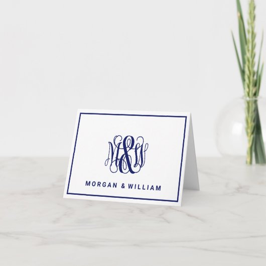 Navy 3 Initiaal Vine Script Monogram B&G DIY BG Notitiekaartje (Voorkant)