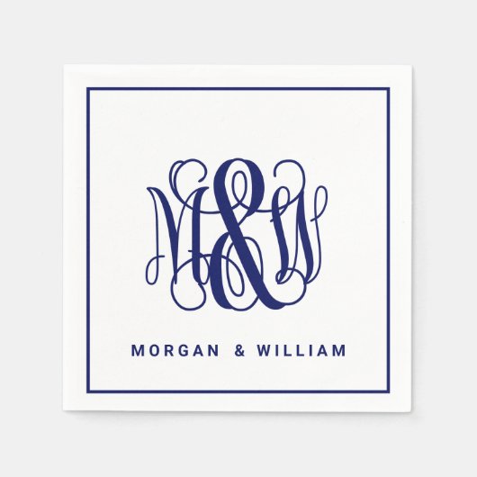 Navy 3 Initiaal Vine Script Monogram B&G DIY BG Servet (Voorkant)