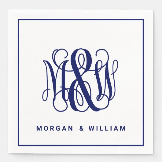Navy 3 Initiaal Vine Script Monogram B&G DIY BG Servet