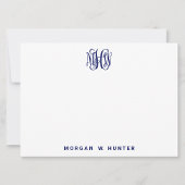 Navy 3 Initiaal Vine Script Monogram DIY BG Bedankkaart