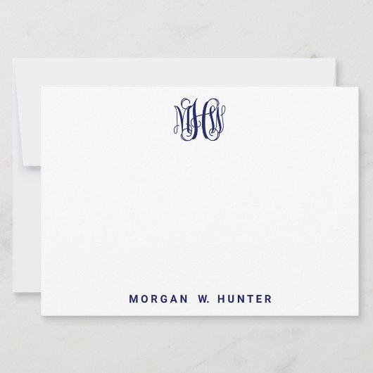 Navy 3 Initiaal Vine Script Monogram DIY BG Bedankkaart