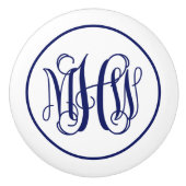 Navy 3 Initiaal Vine Script Monogram DIY BG Keramische Knop (Voorkant)