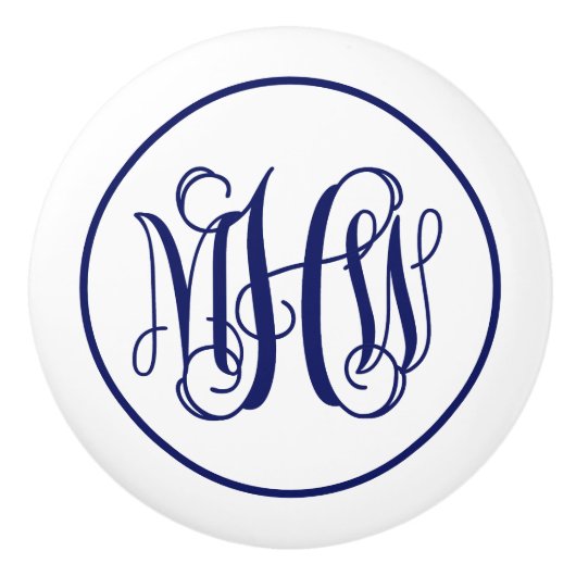 Navy 3 Initiaal Vine Script Monogram DIY BG Keramische Knop (Voorkant)
