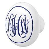 Navy 3 Initiaal Vine Script Monogram DIY BG Keramische Knop (Rechts)