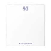 Navy 3 Initiaal Vine Script Monogram DIY BG Notitieblok (Voorkant)