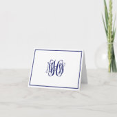 Navy 3 Initiaal Vine Script Monogram DIY BG Notitiekaartje (Voorkant)