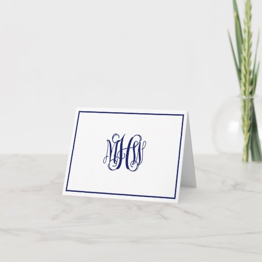 Navy 3 Initiaal Vine Script Monogram DIY BG Notitiekaartje (Voorkant)