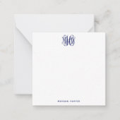 Navy 3 Initiaal Vine Script Monogram DIY BG Notitiekaartje (Voorkant)