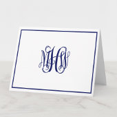 Navy 3 Initiaal Vine Script Monogram DIY BG Notitiekaartje