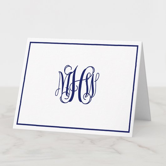 Navy 3 Initiaal Vine Script Monogram DIY BG Notitiekaartje