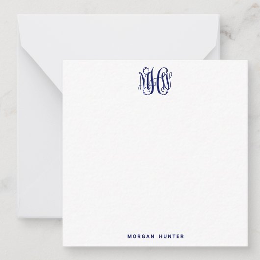 Navy 3 Initiaal Vine Script Monogram DIY BG Notitiekaartje