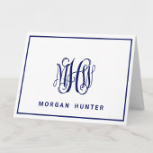 Navy 3 Initiaal Vine Script Monogram DIY BG Notitiekaartje