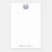 Navy 3 Initiaal Vine Script Monogram DIY BG Post-it® Notes (Voorkant)