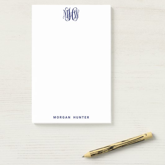 Navy 3 Initiaal Vine Script Monogram DIY BG Post-it® Notes