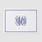 Navy 3 Initiaal Vine Script Monogram DIY BG Tissuepapier (Voorkant)