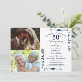 Navy 50e bruiloft Jubileum Toen & Nu 2 Foto Kaart (Staand voorkant)