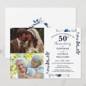 Navy 50e bruiloft Jubileum Toen & Nu 2 Foto Kaart (Voorkant / Achterkant)