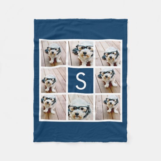 Navy 8 Aangepast monogram fotocollage Fleece Deken (Voorkant)
