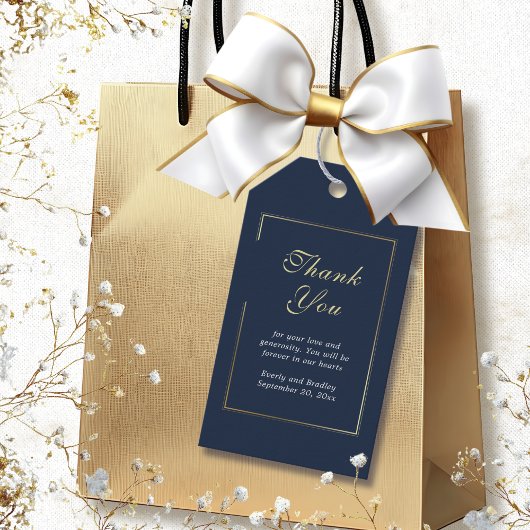 Navy Achtergrond Goud Wit Elegant Dank u Cadeaulabel