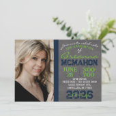 Navy & Action Green Chalkboard Afstuderen Kaart (Staand voorkant)
