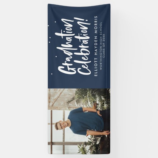 Navy afstudeerfeest spandoek (Verticaal)