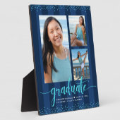 Navy Afstuderen 3 Foto Turquoise Glitter Script Fotoplaat (Zijkant)