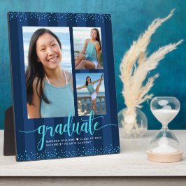 Navy Afstuderen 3 Foto Turquoise Glitter Script Fotoplaat