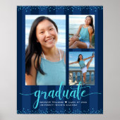 Navy Afstuderen 3 Foto Turquoise Glitter Script Poster (Voorkant)