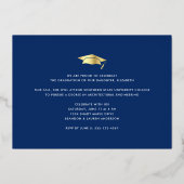 Navy afstuderen foto vetgedrukt modern pet echt go folie uitnodiging (Achterkant)