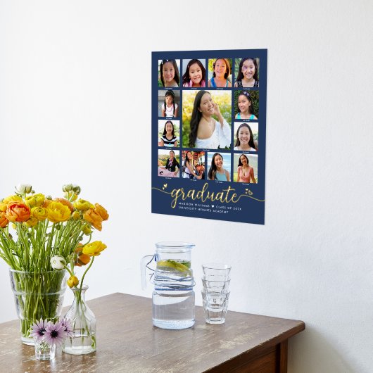 Navy Afstuderen K-12 Fotocollage Script Real Gold Folie Afdrukken (Laag (Keuken))