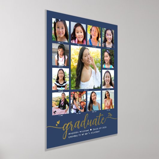 Navy Afstuderen K-12 Fotocollage Script Real Gold Folie Afdrukken (Laagn)